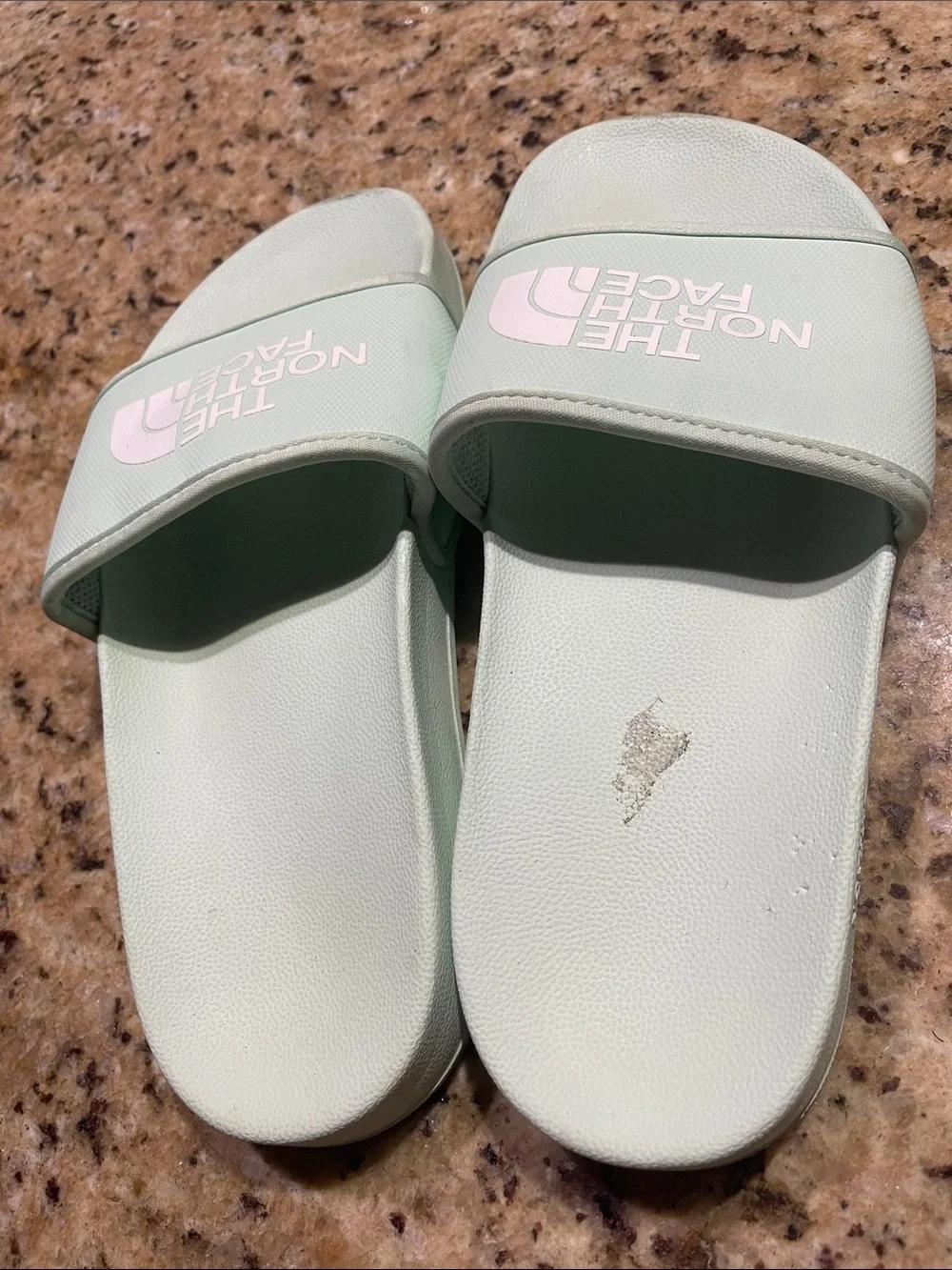 The North Face Mint Green Slide Sandals with White Logo